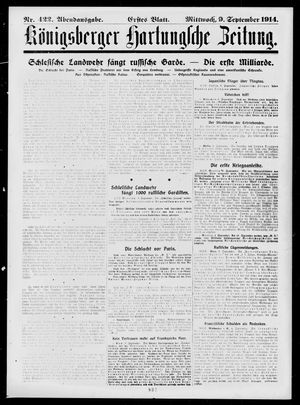 Königsberger Hartungsche Zeitung vom 09.09.1914