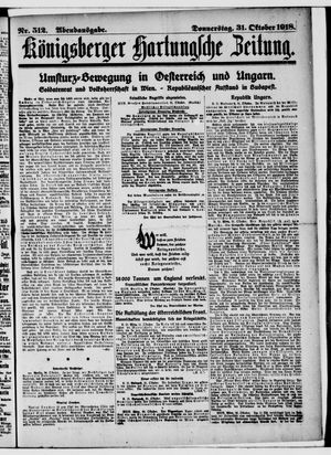 Königsberger Hartungsche Zeitung vom 31.10.1918