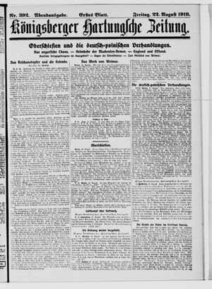 Königsberger Hartungsche Zeitung vom 22.08.1919