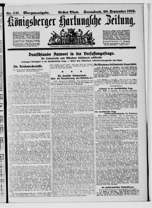 Königsberger Hartungsche Zeitung on Sep 20, 1919