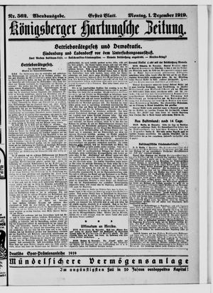 Königsberger Hartungsche Zeitung vom 01.12.1919