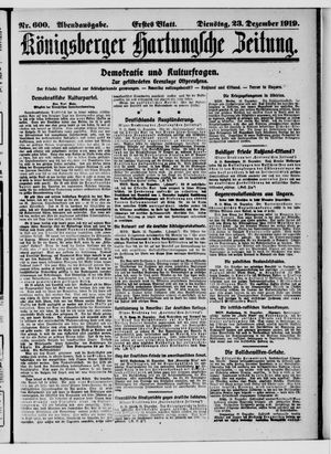 Königsberger Hartungsche Zeitung vom 23.12.1919