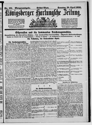 Königsberger Hartungsche Zeitung on Apr 18, 1920