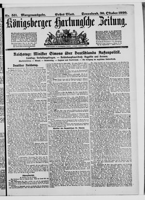 Königsberger Hartungsche Zeitung vom 30.10.1920
