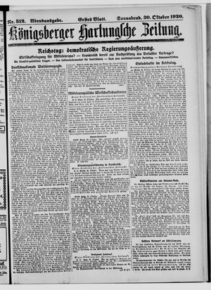 Königsberger Hartungsche Zeitung vom 30.10.1920