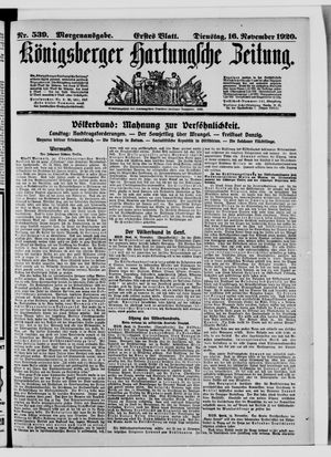 Königsberger Hartungsche Zeitung vom 16.11.1920