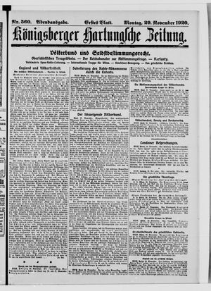 Königsberger Hartungsche Zeitung vom 29.11.1920