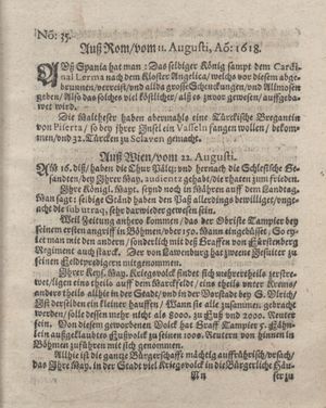 Bericht was sich zu anfang dieß itzt angehenden ... Jahres in Deutschlandt, Franckreich, Welschlandt, Böhmen, Ungern, Nederlandt und in andern örten hin unnd wieder zugetragen vom 10.09.1618
