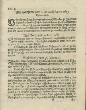 Zeitung auß Deutschlandt, Welschlandt, Franckreich, Böhmen, Hungarn, Niederlandt und andern Orten vom 04.03.1619