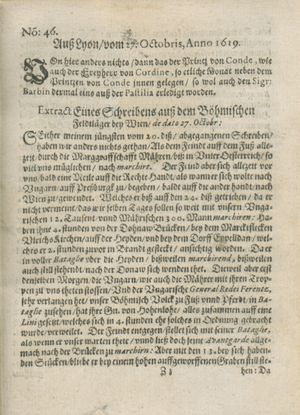 Zeitung auß Deutschlandt, Welschlandt, Franckreich, Böhmen, Hungarn, Niederlandt und andern Orten vom 25.11.1619