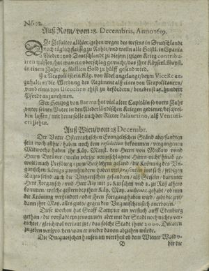 Zeitung auß Deutschlandt, Welschlandt, Franckreich, Böhmen, Hungarn, Niederlandt und andern Orten vom 20.01.1620