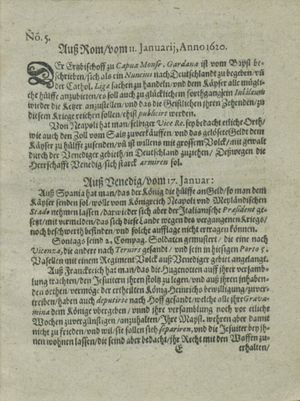 Zeitung auß Deutschlandt, Welschlandt, Franckreich, Böhmen, Hungarn, Niederlandt und andern Orten on Feb 10, 1620