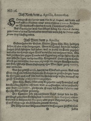 Zeitung auß Deutschlandt, Welschlandt, Franckreich, Böhmen, Hungarn, Niederlandt und andern Orten on Apr 27, 1620