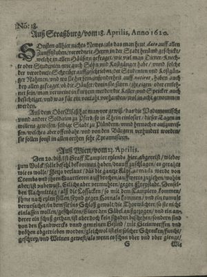 Zeitung auß Deutschlandt, Welschlandt, Franckreich, Böhmen, Hungarn, Niederlandt und andern Orten vom 11.05.1620