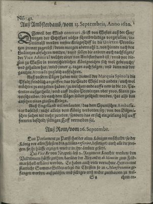 Zeitung auß Deutschlandt, Welschlandt, Franckreich, Böhmen, Hungarn, Niederlandt und andern Orten vom 19.10.1620