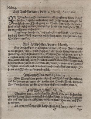 Zeitung im ... Jhaar einkommen und wöchentlich zusammen getragen worden vom 18.04.1622