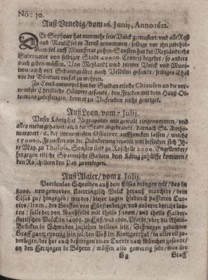 Zeitung im ... Jhaar einkommen und wöchentlich zusammen getragen worden vom 08.08.1622