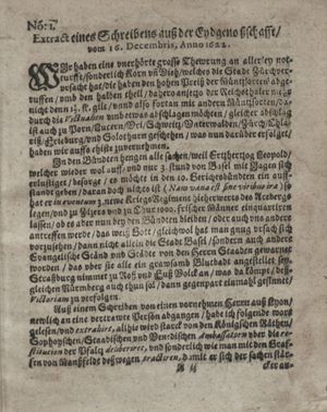 Zeitung so im ... Jahr von Wochen zu Wochen colligirt und zusammen getragen worden vom 16.01.1623