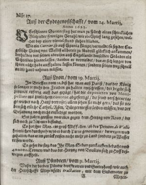 Zeitung so im ... Jahr von Wochen zu Wochen colligirt und zusammen getragen worden vom 08.05.1623
