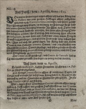 Zeitung so im ... Jahr von Wochen zu Wochen colligirt und zusammen getragen worden vom 15.05.1623