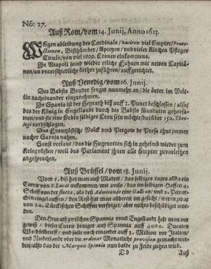 Zeitung so im ... Jahr von Wochen zu Wochen colligirt und zusammen getragen worden vom 17.07.1623