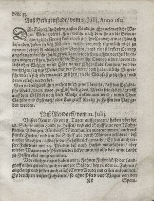 Zeitung so im ... Jahr von Wochen zu Wochen colligirt und zusammen getragen worden vom 28.08.1623
