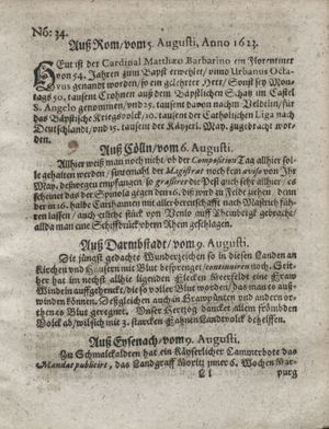 Zeitung so im ... Jahr von Wochen zu Wochen colligirt und zusammen getragen worden vom 04.09.1623
