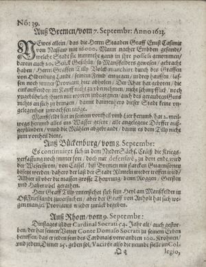 Zeitung so im ... Jahr von Wochen zu Wochen colligirt und zusammen getragen worden vom 09.10.1623