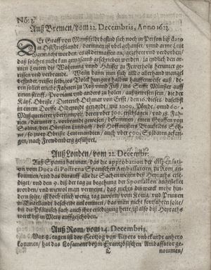 Zeitung so im ... Jahr von Wochen zu Wochen colligirt und zusammen getragen worden vom 29.01.1624