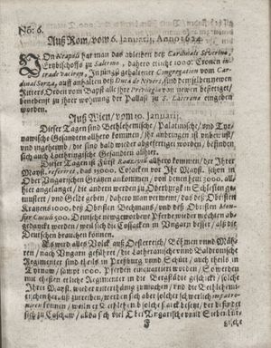 Zeitung so im ... Jahr von Wochen zu Wochen colligirt und zusammen getragen worden vom 19.02.1624