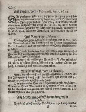 Zeitung so im ... Jahr von Wochen zu Wochen colligirt und zusammen getragen worden vom 11.03.1624