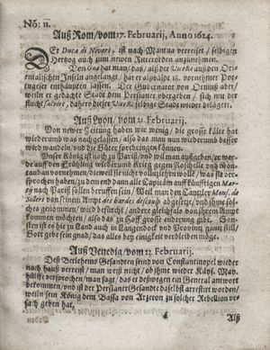 Zeitung so im ... Jahr von Wochen zu Wochen colligirt und zusammen getragen worden vom 25.03.1624