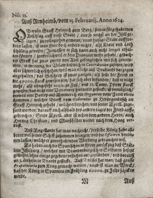 Zeitung so im ... Jahr von Wochen zu Wochen colligirt und zusammen getragen worden vom 01.04.1624