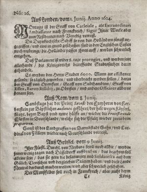 Zeitung so im ... Jahr von Wochen zu Wochen colligirt und zusammen getragen worden vom 08.07.1624