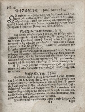 Zeitung so im ... Jahr von Wochen zu Wochen colligirt und zusammen getragen worden vom 22.07.1624