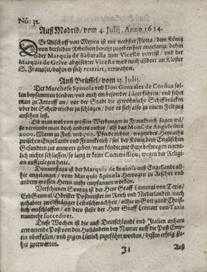 Zeitung so im ... Jahr von Wochen zu Wochen colligirt und zusammen getragen worden vom 19.08.1624