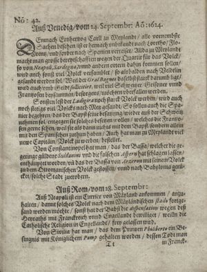 Zeitung so im ... Jahr von Wochen zu Wochen colligirt und zusammen getragen worden vom 28.10.1624