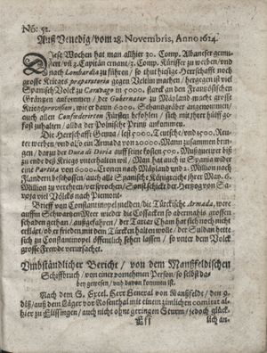 Zeitung so im ... Jahr von Wochen zu Wochen colligirt und zusammen getragen worden vom 06.01.1625