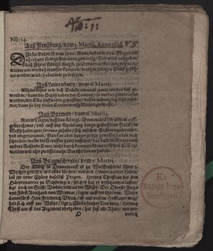 Fragmente von öffentlichen Zeitungen während des dreißigjährigen Krieges vom 13.04.1626