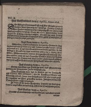 Fragmente von öffentlichen Zeitungen während des dreißigjährigen Krieges vom 11.05.1626