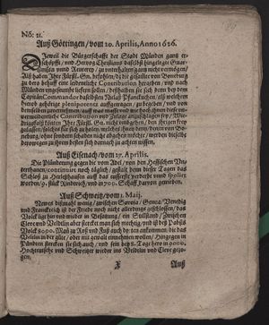 Fragmente von öffentlichen Zeitungen während des dreißigjährigen Krieges vom 01.06.1626