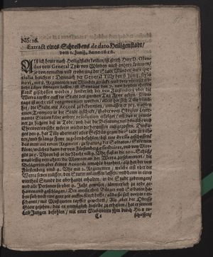 Fragmente von öffentlichen Zeitungen während des dreißigjährigen Krieges vom 06.07.1626
