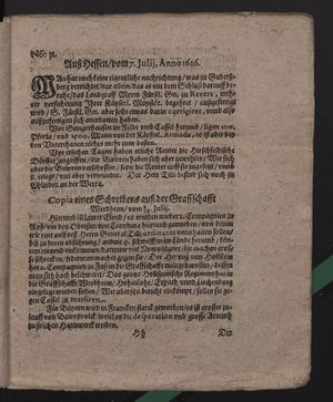 Fragmente von öffentlichen Zeitungen während des dreißigjährigen Krieges vom 10.08.1626