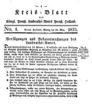Kreisblatt des Königl. Preuss. Landraths-Amtes Preuss. Holland vom 11.03.1833