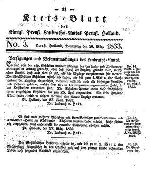 Kreisblatt des Königl. Preuss. Landraths-Amtes Preuss. Holland vom 28.03.1833