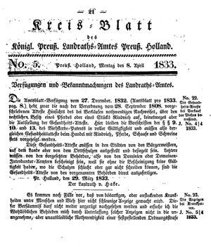 Kreisblatt des Königl. Preuss. Landraths-Amtes Preuss. Holland vom 08.04.1833