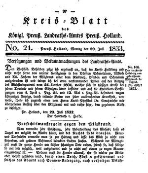 Kreisblatt des Königl. Preuss. Landraths-Amtes Preuss. Holland vom 29.07.1833