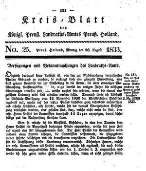 Kreisblatt des Königl. Preuss. Landraths-Amtes Preuss. Holland on Aug 26, 1833