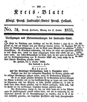Kreisblatt des Königl. Preuss. Landraths-Amtes Preuss. Holland vom 07.10.1833