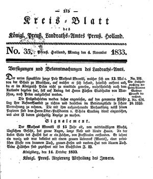 Kreisblatt des Königl. Preuss. Landraths-Amtes Preuss. Holland vom 04.11.1833